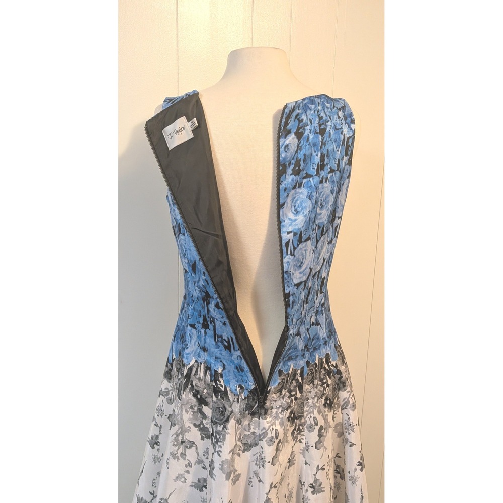 J Taylor Blue Grey Floral Fit and Flare Dress 10 Feminine Cocktail Elegant Fairy - Picture 9 of 11